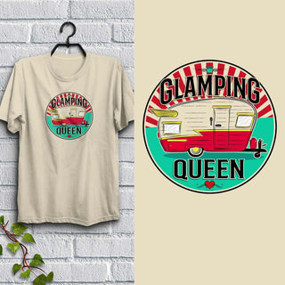 Glamping Queen Camper T-Shirt, 100% Cotton, S-XXL, Unisex Tshirts