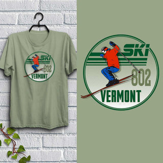 Ski Vermont 802 T-Shirt Adult Unisex Sage Green Tshirt, 100% Cotton, S-XXL