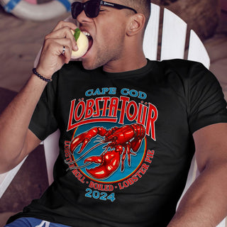 Cape Cod MA Lobsta Tour T-Shirt Double-Sided, 100% Cotton, S-XXL, Unisex , Concert Tour Style Lobster Tshirts, Massachusetts Tshirts