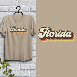 Florida T-Shirt Groovy Script Design, Adult Unisex 100% Cotton, S-XXL, Retro FLA Tshirt