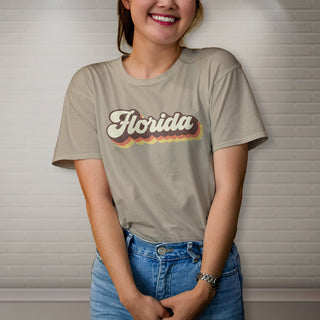 Florida T-Shirt Groovy Script Design, Adult Unisex 100% Cotton, S-XXL, Retro FLA Tshirt