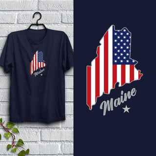 Maine State Flag Patriotic T-Shirt, 100% Cotton, Adult Unisex S-XXL