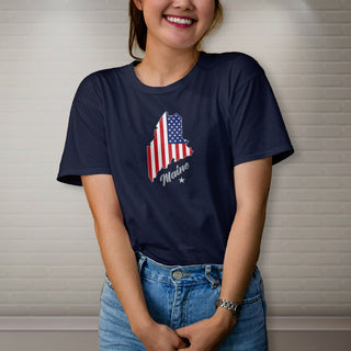 Maine State Flag Patriotic T-Shirt, 100% Cotton, Adult Unisex S-XXL