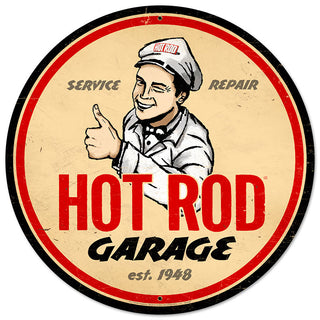 Hot Rod Garage Service Repair Metal Sign Large Round 28 x 28
