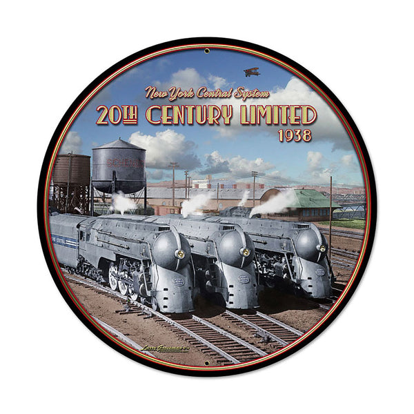 20th Century Limited 1938 Railroad Metal Sign Large Round 28 x 28