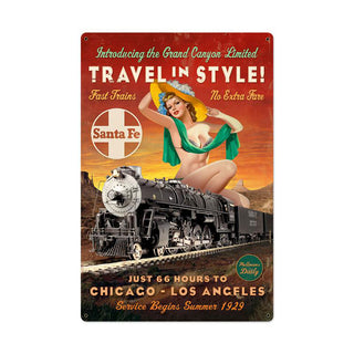 Travel in Style Santa Fe Railroad Train Pin Up Sign Large 24 x 36