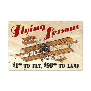 Flying Lessons Funny Old Time Airplane Distressed Sign Large 36 x 24