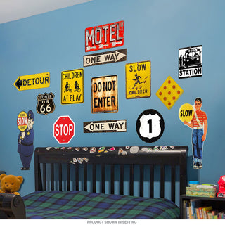 Traffic Street & Highway Signs Wall Decals Set of 18