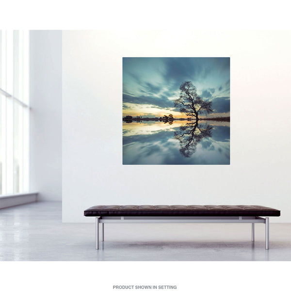 Lonely Tree Sunset Reflection Bright Blue Wall Decal
