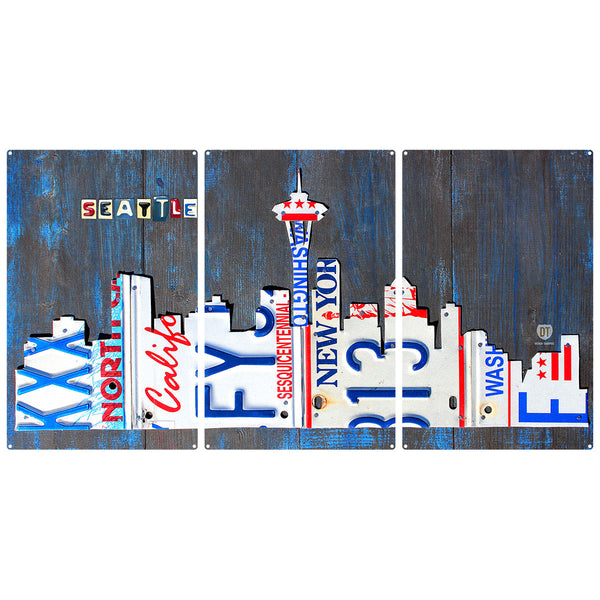 Seattle WA Skyline License Plate Style Large Metal Signs