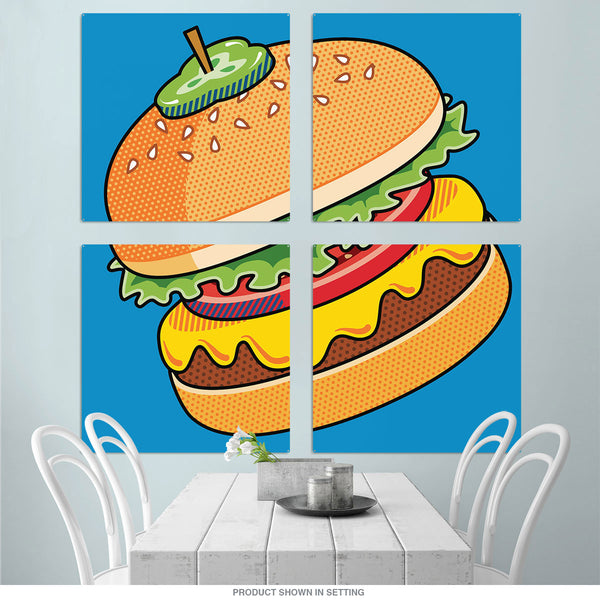 Cheeseburger Pickle Pop Art Quadriptych Metal Wall Art