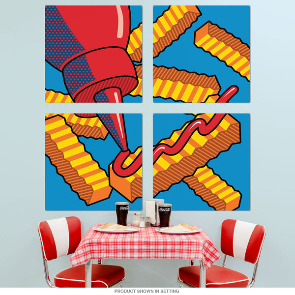 French Fries Ketchup Pop Art Quadriptych Metal Wall Art