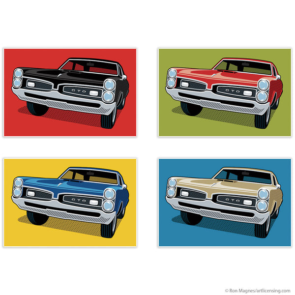 1967 Pontiac GTOs Pop Art Quadriptych Metal Wall Art