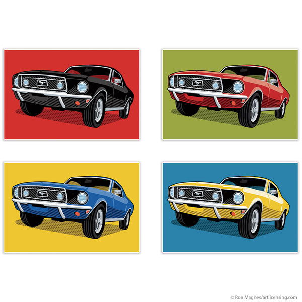 1968 Ford Mustangs Pop Art Quadriptych Metal Wall Art
