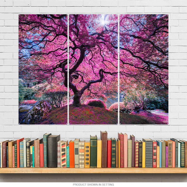 Pink Tree Nature Triptych Metal Wall Art