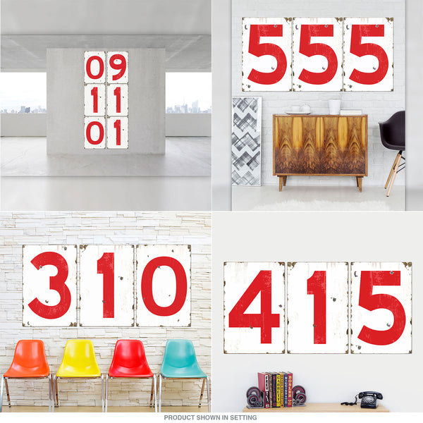 Old Numbers Porcelain Look Large Signs Red 24 x 36