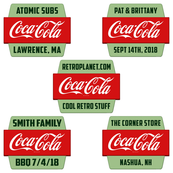 Coca-Cola Hexagon Personalized Vinyl Stickers Googie Style Set of 10