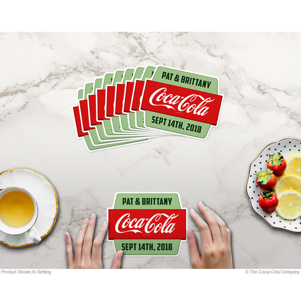 Coca-Cola Hexagon Personalized Vinyl Stickers Googie Style Set of 10
