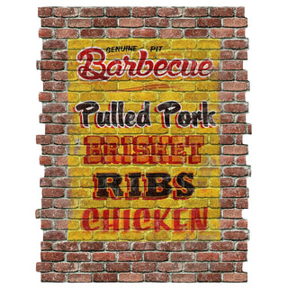 Pit Barbecue Restaurant Ghost Sign Graphic Faux Brick Mural