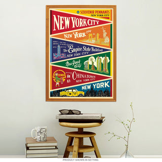 New York City Souvenir Pennants Vintage Style Poster