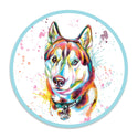 Siberian Husky Dog Watercolor Style Round Vinyl Sticker