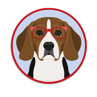 Beagle Dog Wearing Hipster Glasses Mini Vinyl Sticker