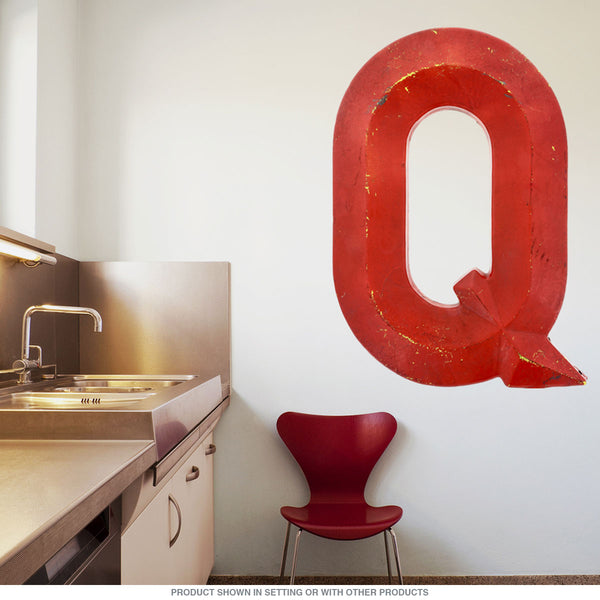 Letter Q Distressed Wall Decal Red