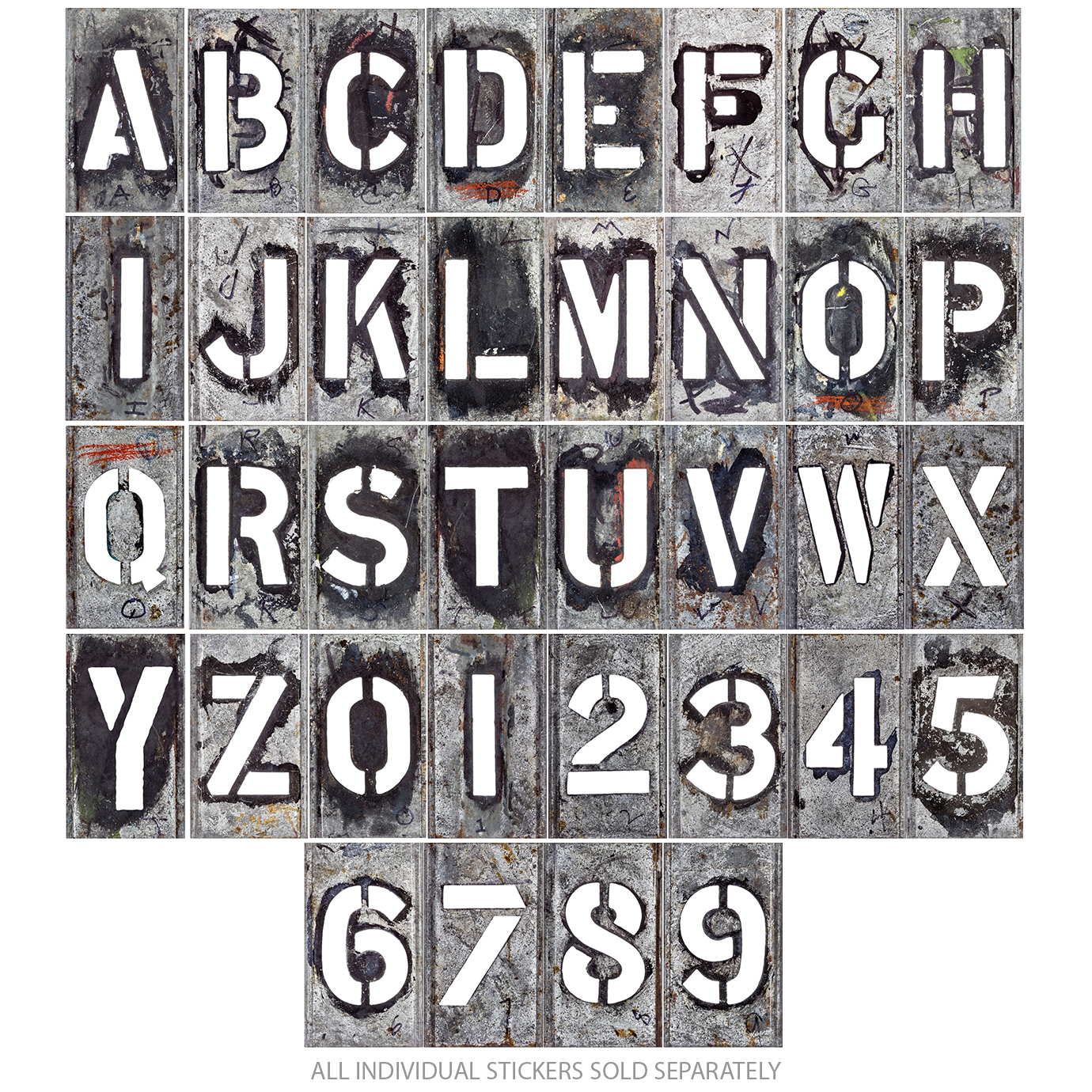 Letters and Numbers Stencil Style Vinyl Stickers