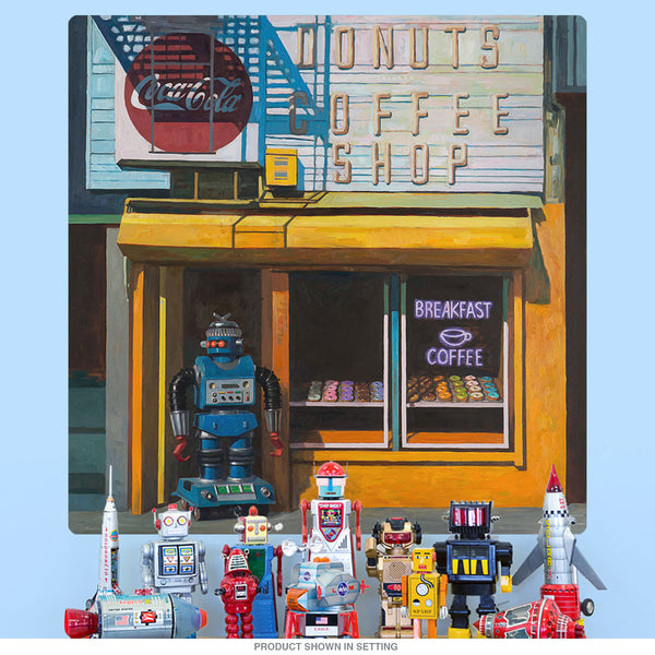 Blue Zeroid Robot Donuts Coffee Shop Wall Decal