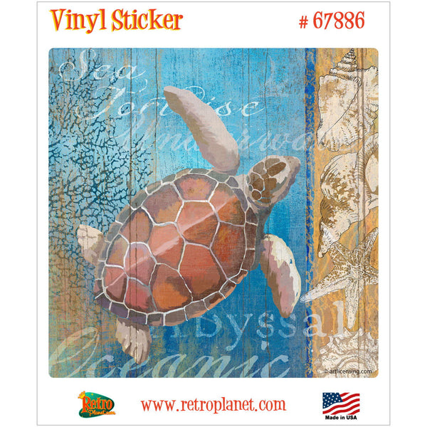 Turtle and Sea Beach Collage Vinyl Sticker