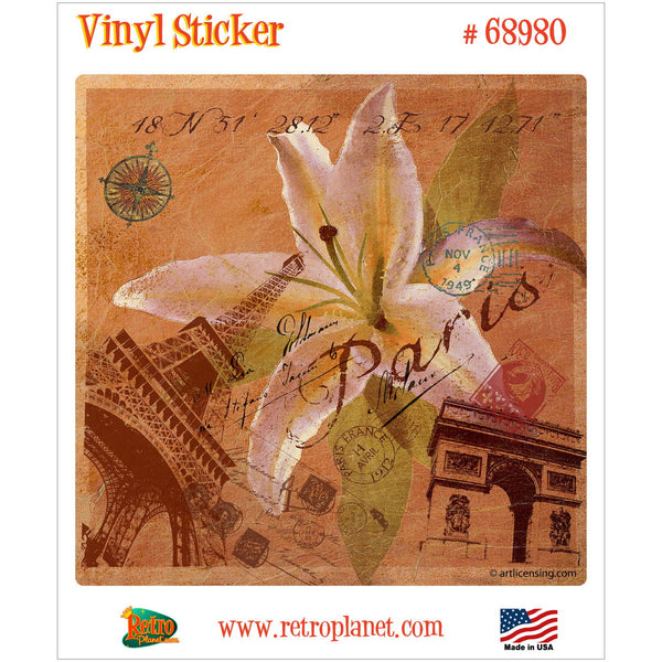 Paris France Postcard Lily Vinyl Sticker
