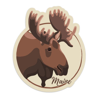 Maine Moose Head Circle Die Cut Vinyl Sticker For Car, Cooler, Window, Computers, Gifts for Maine Lovers