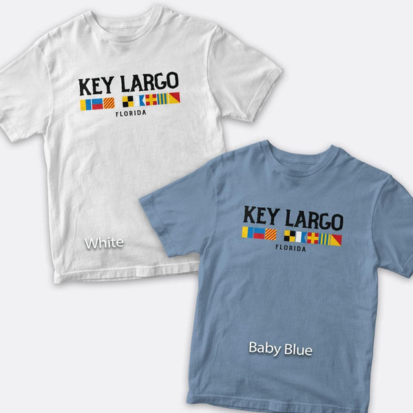 T-Shirt; Key Largo Florida Nautical Flags, Adult Unisex 100% Cotton S-XXL, Coastal FL Tshirt, For Everyday, Souvenirs & Gift Giving