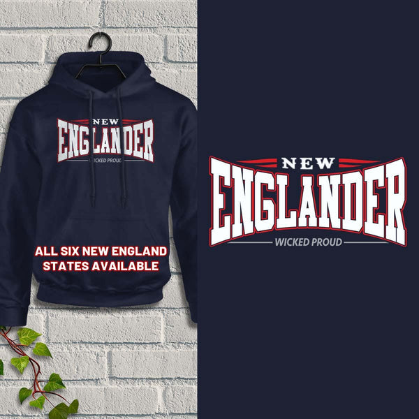 Sweatshirt: New Englander Hoodie, 100% Cotton, S-XXL, Adult Unisex Hoodies, Choose New England State, Exclusive Retroplanet Design