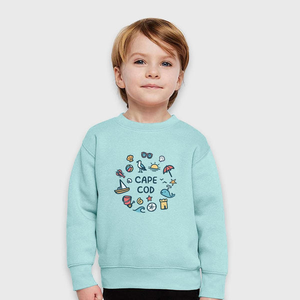 Sweatshirt; Cape Cod Playful Beach Icons Doodles Sweatshirt, Toddler 2T-5/6, Exclusive Retroplanet Design, Unique Kids Apparel,