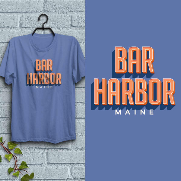 T-Shirt; Bar Harbor Maine Retro Design T-Shirt, Adult Unisex, 100% Cotton, S-XXL