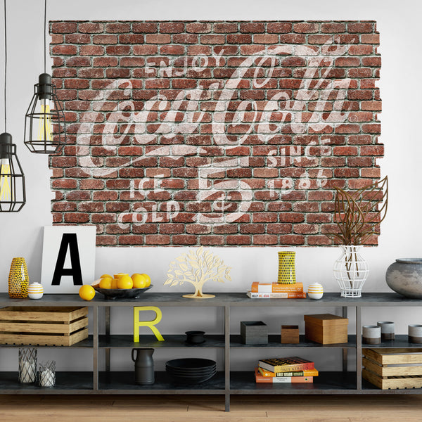 Enjoy Coca-Cola 5 Cents Ghost Sign Graphic Faux Brick Mural