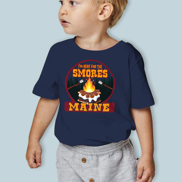 Maine Here For The S'mores T-Shirt, Unisex Toddler 2T-5/6, Smores Campfire Fun, Maine Tshirt, Camping Themed, Toasted Marshmallows