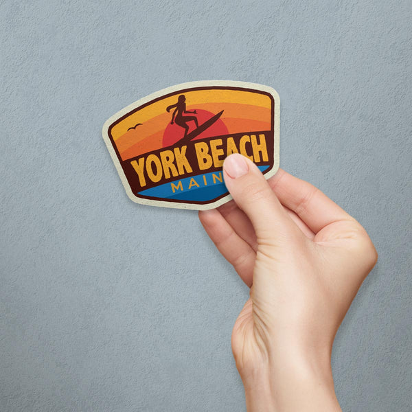 Maine Surfer Girl Ogunquit or York Beach Towns Die Cut Vinyl Sticker