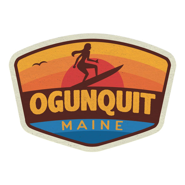 Maine Surfer Girl Ogunquit or York Beach Towns Mini Vinyl Sticker