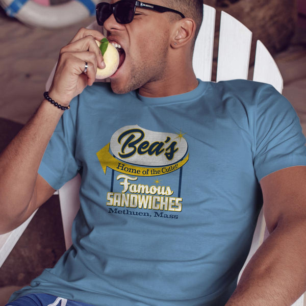Bea's Famous Sandwiches Methuen MA Retro T-Shirt, Baby Blue Adult Unisex Tshirt, 100% Cotton, S-XXL
