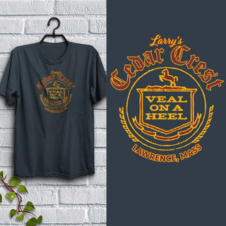 Larry's Cedar Crest T-Shirt, Adult Unisex Heather Navy Tshirt, 100% Cotton, S-XXL, Nostalgic Restaurant