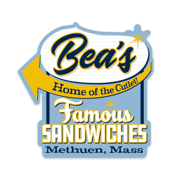 Bea's Famous Sandwiches Die Cut Sticker, Methuen MA, New England Memories