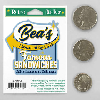 Bea's Famous Sandwiches Mini Vinyl Sticker, Methuen MA, New England Memories