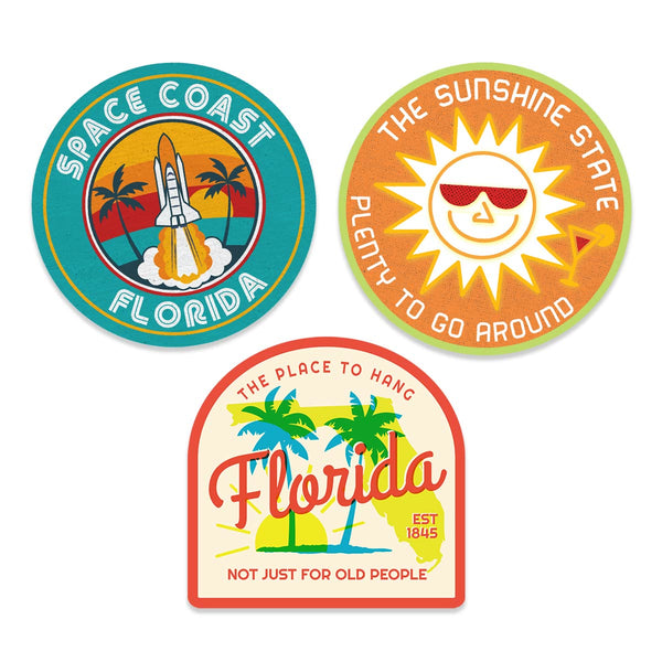 Florida Sticker Bundle Space Coast, Sunshine State, Place To Hang, Set of 3 Die Cut Stickers