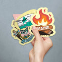 Maine Campfire, State Motto & Happy Campers Sticker Bundle, Set of 3 Die Cut Stickers