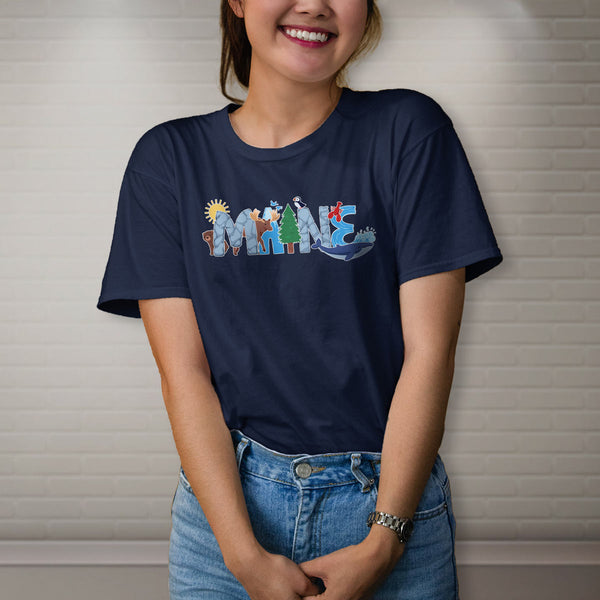 Maine Whimsical Animals T-Shirt, 100% Cotton, S-XXL, Unisex Tshirts Souvenir T-Shirts