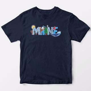 Buy navy-blue Maine Whimsical Animals T-Shirt, 100% Cotton, Youth Unisex XS-XL Tshirts Souvenir T-Shirts