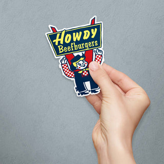 Vinyl Sticker: Howdy Beefburgers, New Hampshire's First Fast Food Restaurant, New England Memories, Die Cut Stickers