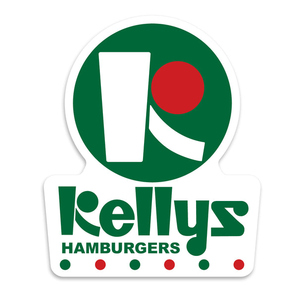 Vinyl Sticker; Kelly's Hamburgers, New England Fast Food Restaurant, Gone But Not Forgotten, Die Cut Vinyl